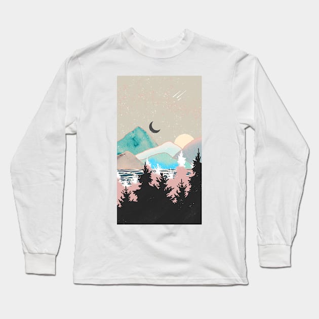 Pastel Mountain View Celestes Studio© Long Sleeve T-Shirt by CelestesStudio